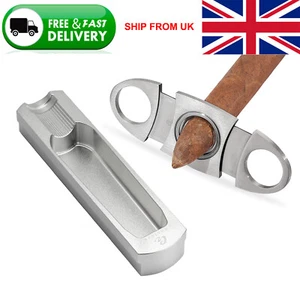 Galiner Metal Cigar Holder Ashtray 1 Slot Cigar Cutter Double Blades Silver Gift - Picture 1 of 11