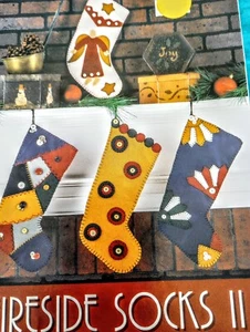 Fireside Socks II - Vintage Winter Holiday Applique Christmas Stocking Pattern - Picture 1 of 3