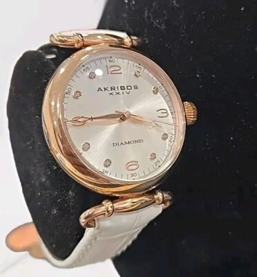 Akribos XXIV  Wrist Watch Women Diamond Genuine Leather Working  - Image 1 of 4