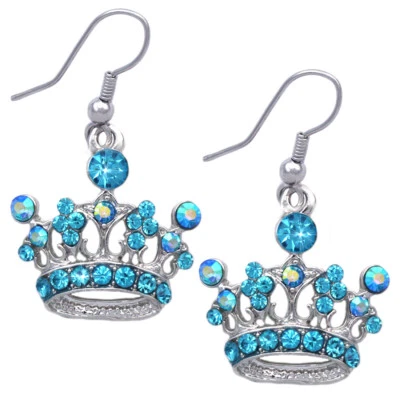 Tiara corona princesa azul aguamarina colgante encanto gancho pendientes niña joyería de moda Foto 1 de 2