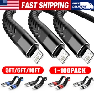 Braided Fast Charger Cable Heavy Duty USB lot Cord For iPhone 14 13 12 11 X XR 8 - Picture 1 of 12