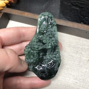 Collector Item Grade A Blue Water Mountain Hills Forest Jade Display Figurine