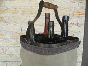 Antiker Vintage französischer Weinflaschenträger mit ORIGINAL Canvas Bezug  - Bild 1 von 12