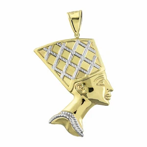 Ciondolo 3" Regina Egizia Nefertiti Taglio Diamante Legato 1/10° Oro Giallo 10k - Foto 1 di 3