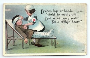 C.1915 Primera Guerra Mundial Enfermeras Postal Médico Primera Guerra Mundial Soldado Herido Cruz Roja Corazón Pierna - Imagen 1 de 3