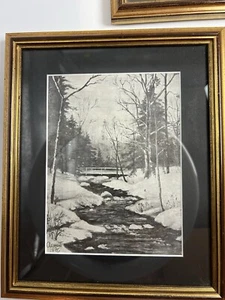 Impresión de boceto a lápiz arte escena Winter Creek 1976 dibujo artista firmado - Imagen 1 de 4