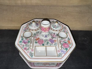 Vintage Floral Lowestoft Pink Asian Design Desk Set - Picture 1 of 6
