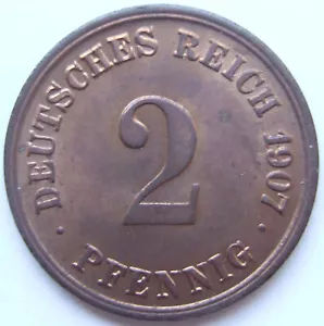 Münze Deutsches Reich Kaiserreich 2 Pfennig 1907 G in fast Stempelglanz - Bild 1 von 4