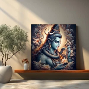 Dio indù cornice legno Lord Shiva tela decorazione parete dipinto arte - Foto 1 di 7