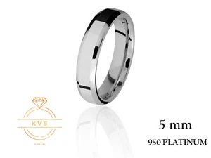 950 Platinum Beveled Edge 5mm Wedding Band Ring - Comfort Fit Polished Finish - Picture 1 of 9