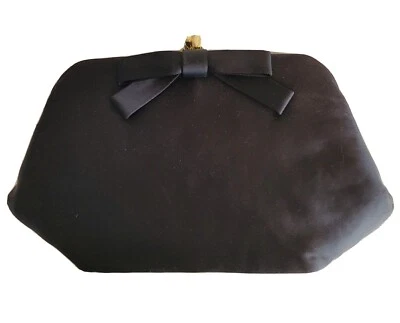 Bolso sin asas clásico vintage de tafetán negro con lazo c.1950s Foto 1 de 4