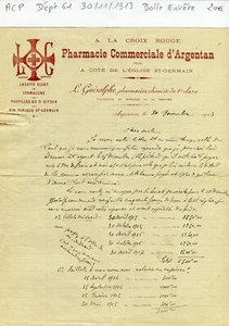 Dépt 61 - Argentan à Coté de l'Eglise St Germain - Belle Entête Pharmacie 1913 - Picture 1 of 1