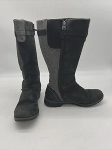Eddie Bauer Womens Size 8 Boots Black Leather & Herringbone Pattern - Picture 1 of 14