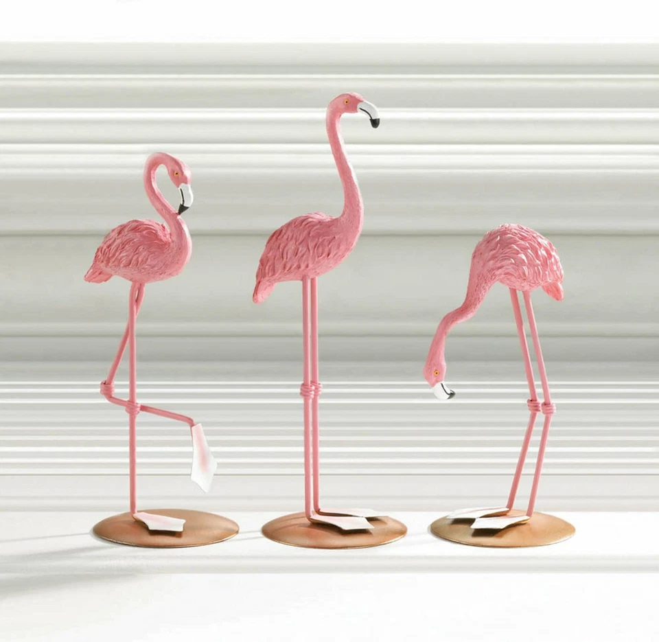 Set 3 Tabletop Flamingo Decorations Wedding Birthday Home Decor Polyresin Garden