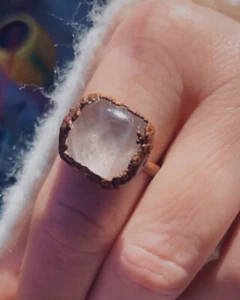 Rose Quartz Copper Electroform Ring 8.5 - Picture 1 of 6