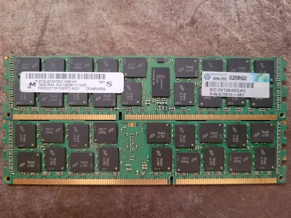 Micron MT36JSF2G72PZ-1G6E1HF 2x16GB (lot of 2) 32GB DDR3  ECC REG  - Image 1 of 1