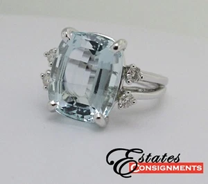 6,80k. gepolsterter Aquamarin, Diamant, 14k Weißgold Ring - Bild 1 von 11
