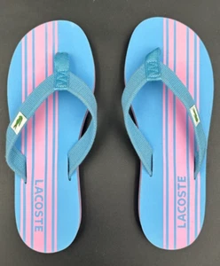 Vintage LACOSTE Womens Flip Flops Pink Blue Pastel 80's Look VERY Rare Size 8 - Picture 1 of 10