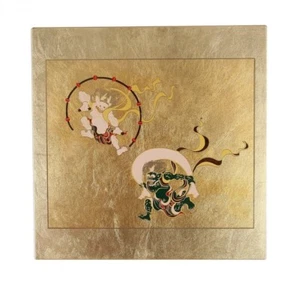 Japanese lacquered mouse pad Fujin Raijin 風神雷神 Kanazawa Kaga Gold Made in japan - Picture 1 of 3