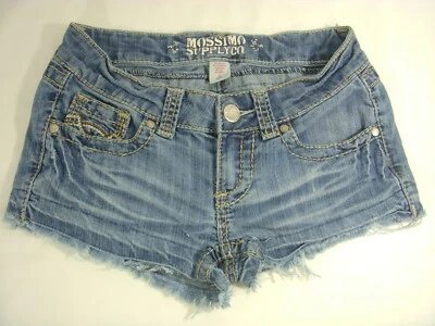 Mujer MOSSIMO SUPPLY CO. Pantalones cortos de mezclilla deshilachados bordados desgastados talla 3 Jr Foto 1 de 4
