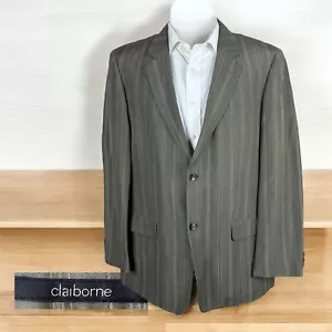 Claiborne Sport Coat Jacket Blazer Mens 44R Brown Green Stripe Linen Silk - Picture 1 of 12