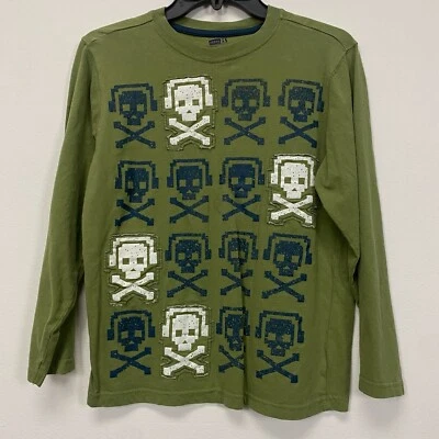 Camisa Crazy 8 Niño Azul y Blanco Calavera Huesos Cruzados Manga Larga Talla XL 14 Verde Foto 1 de 4