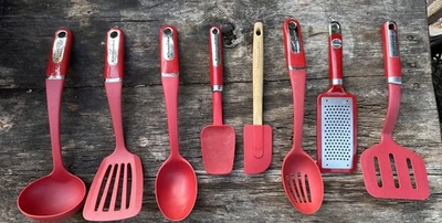 KitchenAid Professional EMPIRE RED Utensils 9 Piece Grater, Spoons, Spatula, VGC - Image 1 of 4