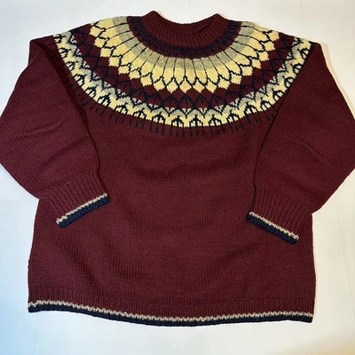 Suéter De Colección Nordic Fair Isle Talla M/L Azul Borgoña Pesado Hecho a Mano Apres Ski Foto 1 de 4