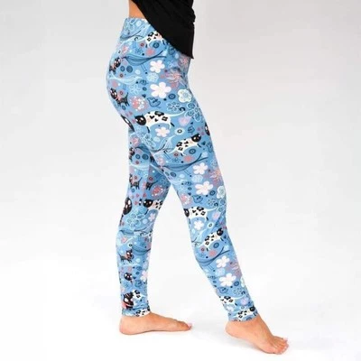 Parisian Blue Kitty Cat Print Soft Leggings - Image 1 of 4
