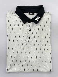 PXG Polo Shirt Mens Large White Black Cactus Print Golf Performance Lightweight - Picture 1 of 6
