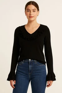 Ralph Lauren Black Label Ruffle Sweater M – Dark Academia Whimsygoth Quiet Luxe - Picture 1 of 11