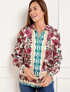 Neu mit Etikett Talbots Damengröße Medium Satin CHARMEUSE Knopfleiste Blumenmuster Top Bluse - Bild 1 von 15