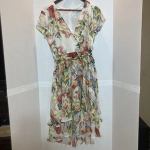 Sandra Darren Floral Faux Wrap High Low Layered Skirt Dress Size 10 - Picture 1 of 10