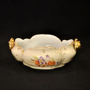 RW Rudolstadt Werke ovale Schale 2 Henkel bunt floral gold auf elfenbein 1904-1924 - Bild 1 von 12