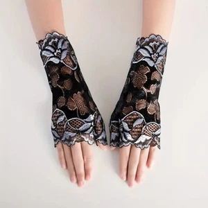 Elegant Lace Fingerless Gloves for Women Black & Gray - Picture 1 of 4