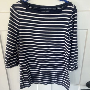 Classic L.L. Bean Damen Gestreiftes 3/4 Arm Mariner U-Boot-Ausschnitt Top Marine Weiß Gr. L - Bild 1 von 8