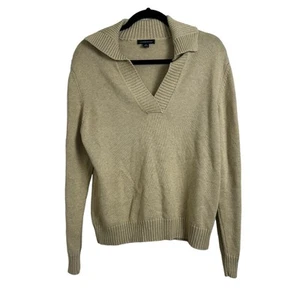 Lands' End Collared V-Neck Sweater Tan Youth Large 14-16 Preppy 100% Cotton  - Picture 1 of 8