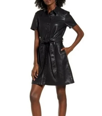 Mini Camisa Vestido Dividido H&M Negro Halli Cinturón Vegano Imitación Cuero XS Broches a presión Foto 1 de 4