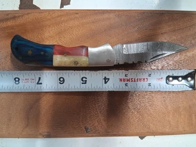 Folding Knife Damascus  Blade Re White And Blue With Sheath - Image 1 of 2