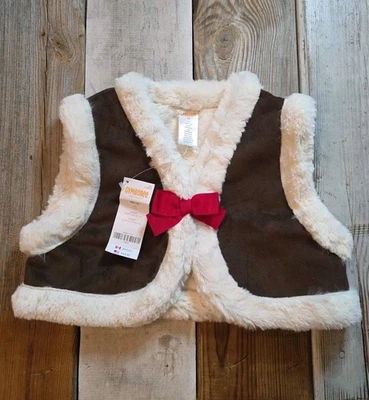 Gymboree Brown Fleece Lined Cropped Vest Red Bow Accent Girls Size M 7-8 NWT - Image 1 of 4