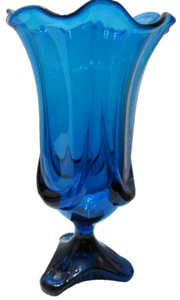 Vintage Viking Glass Swung Vase Epic Drape Footed Bluenique 13 5/8" Tall HEAVY - Picture 1 of 6