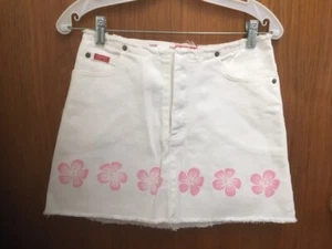 NWT Esprit Vintage White Denim Jean Cut Off Mini Skirt w Pink Flowers Sz 5/6 NEW - Picture 1 of 10