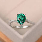 1.70ct Pear Cut 14k White Gold Lab Created Emerald Gemstone Diamond Ring Size 7