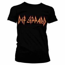 Ladies Def Leppard Distressed Logo Black Fitted T-Shirt - Womens Rock Music