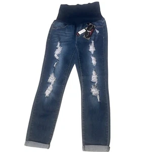 Haute Mama Women's Distressed Dark Wash Maternity Stretch Skinny Jeans Pants M - Picture 1 of 6