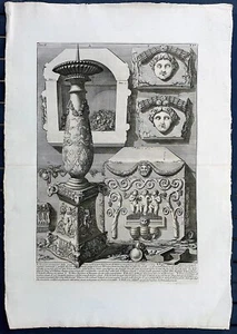 Piranesi stampa antica bassorilievi romani urna 1756 frammenti bacco vino uva - Picture 1 of 10