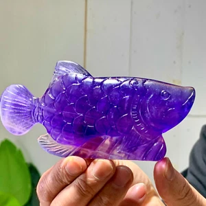 187G Natural Beautiful PURPLE Fluorite Crystal Carving Fish Sculpture Healing - Picture 1 of 24