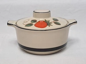 Sears Strawberries Beige & Black Round Covered Casserole Dish Freezer to Oven 5" - Picture 1 of 14