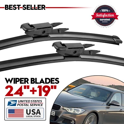 Set of 24"&19" Bracketless Windshield Wiper Blades For Audi A3 Quattro 2006-2013 - Image 1 of 4