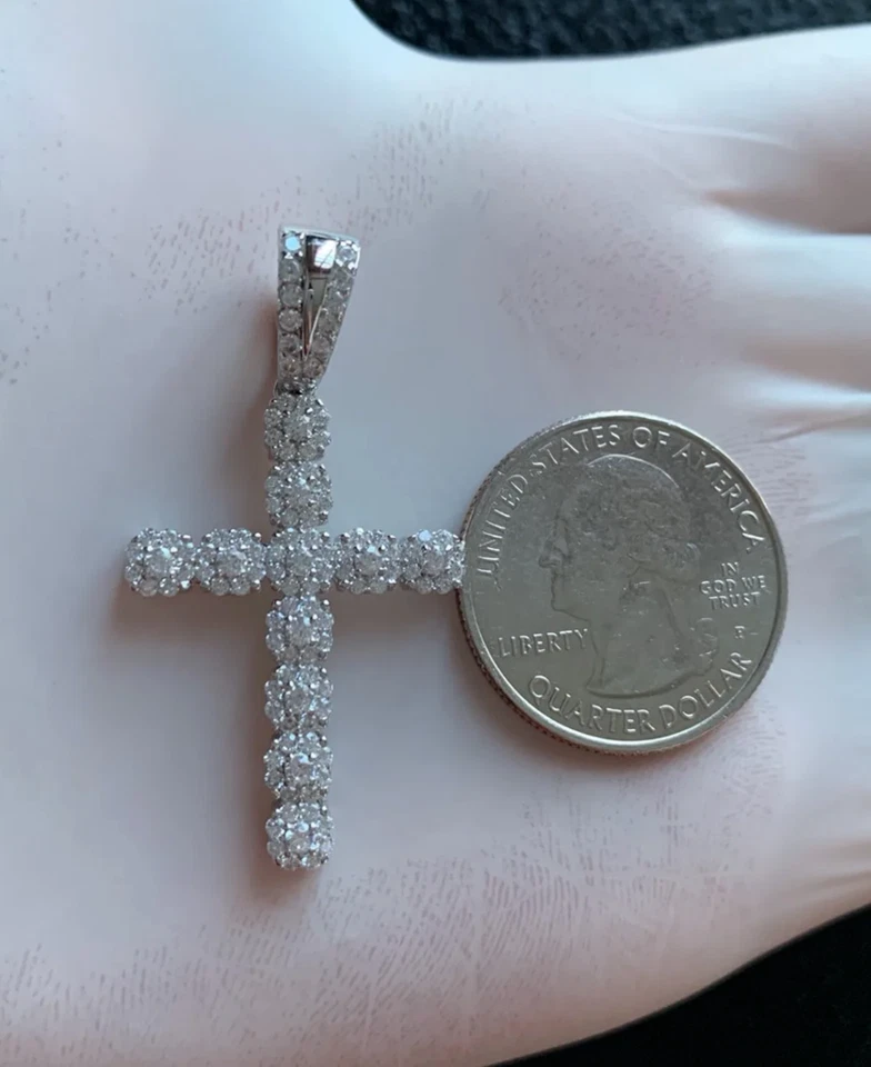 Colgante pequeño de plata esterlina 925 real con cruz de diamantes helados de plata/oro para hombres y mujeres Foto 1 de 1